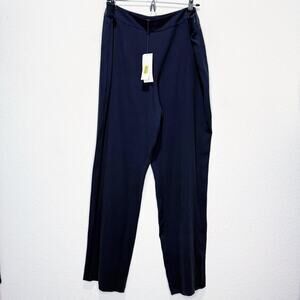 NWT Eileen Fisher Silk Georgette Crepe Straight Pant Side Zip in Midnight XL